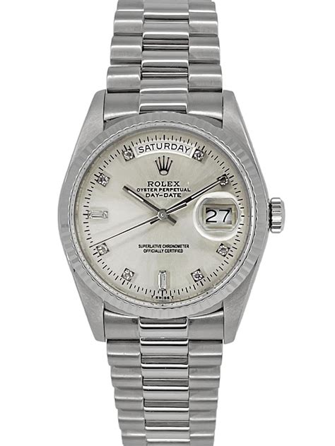 used rolex silver day date watch bands|Rolex Day-Date silver dial.